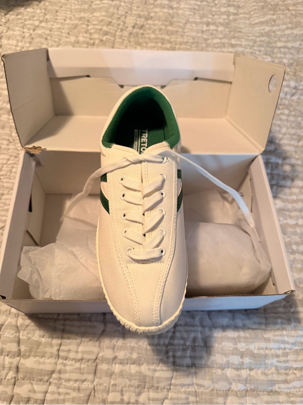 Tretorn White Canvas Sneakers with Green Accents